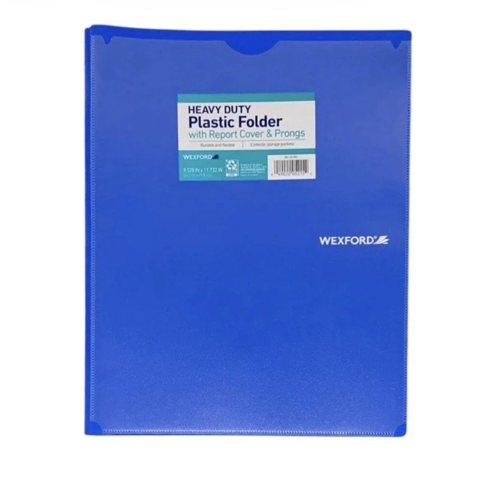 3x Wexford Heavy Duty 2 Pocket Plastic Folders w/ Report Cover & Prongs 9.5x11